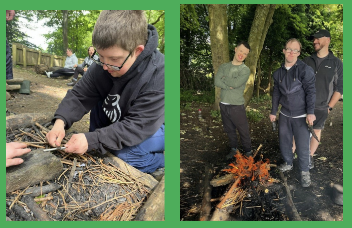 A group of adults making campfires