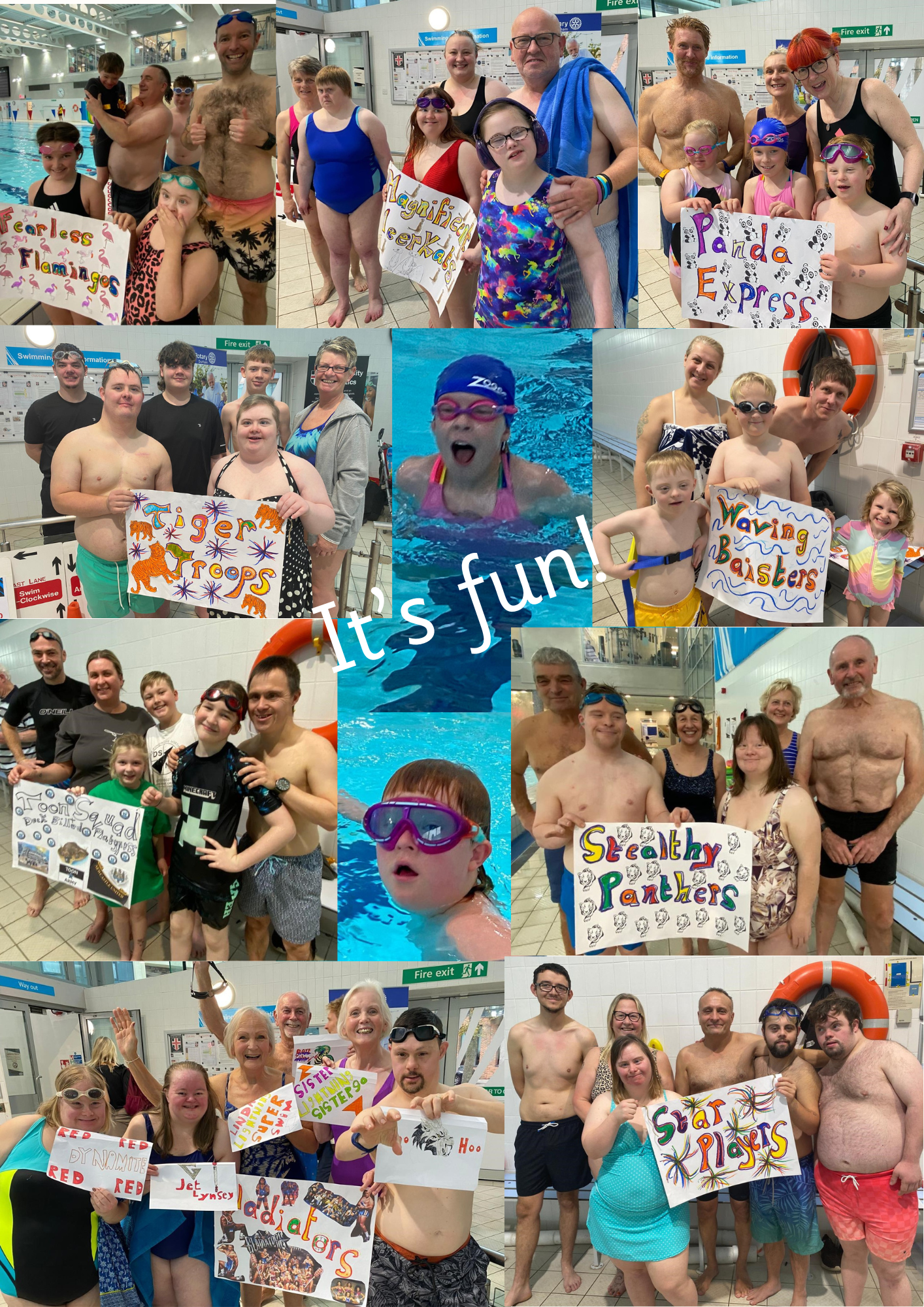 Members in all of their swimming teams - Fearless Flamingoes, Tiger Troops, Toon Squad, Gladiators, Waving Baisters, Stealthy Panthers, Star Players, 